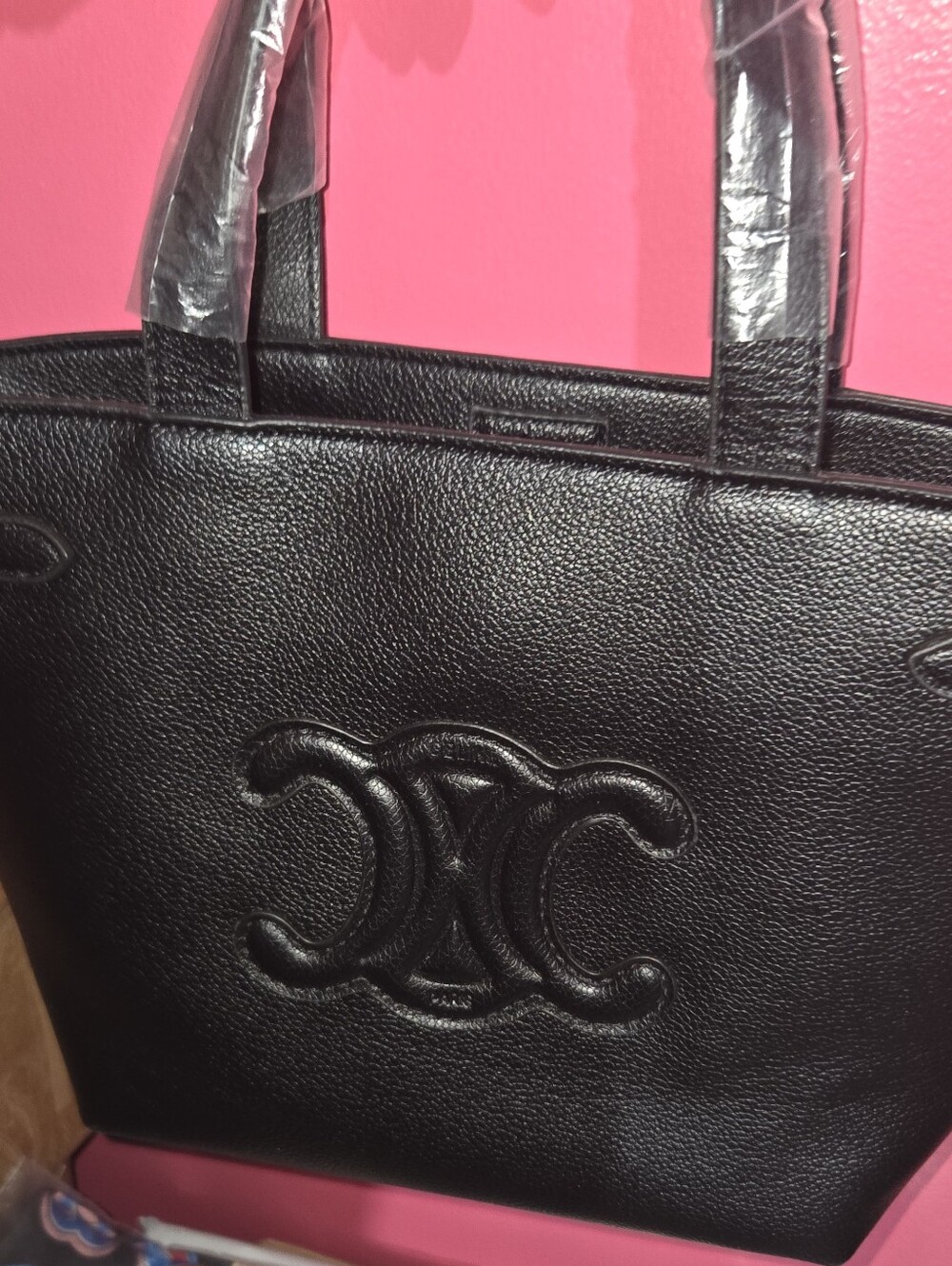 Black Embossed Leather Tote Bag